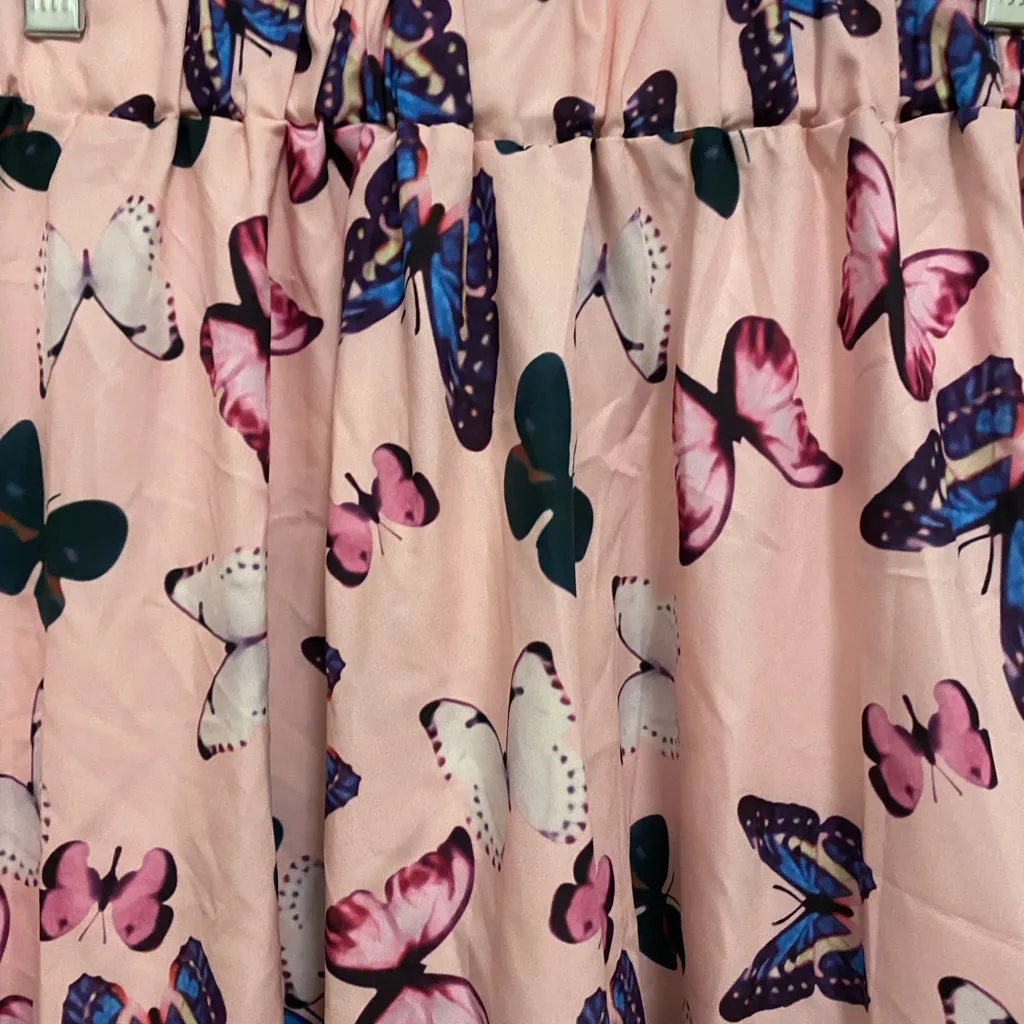 Womens Maxi Skirt Pink With Butterfly Print S Small Satin Butterflies 24” 26” 28 - Image 2
