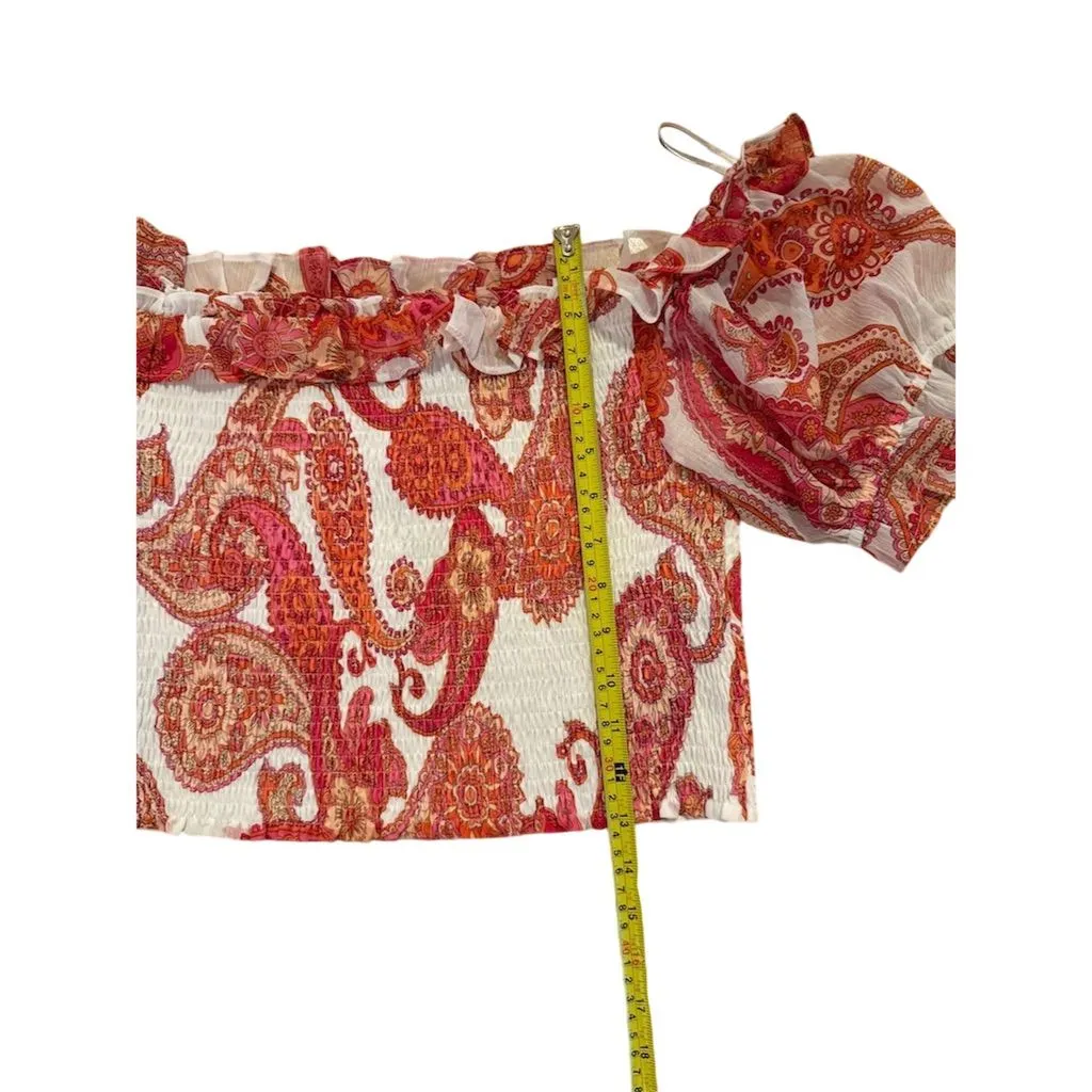 Express Women's Paisley Puff Sleeve Blouse Red Size M - Image 8