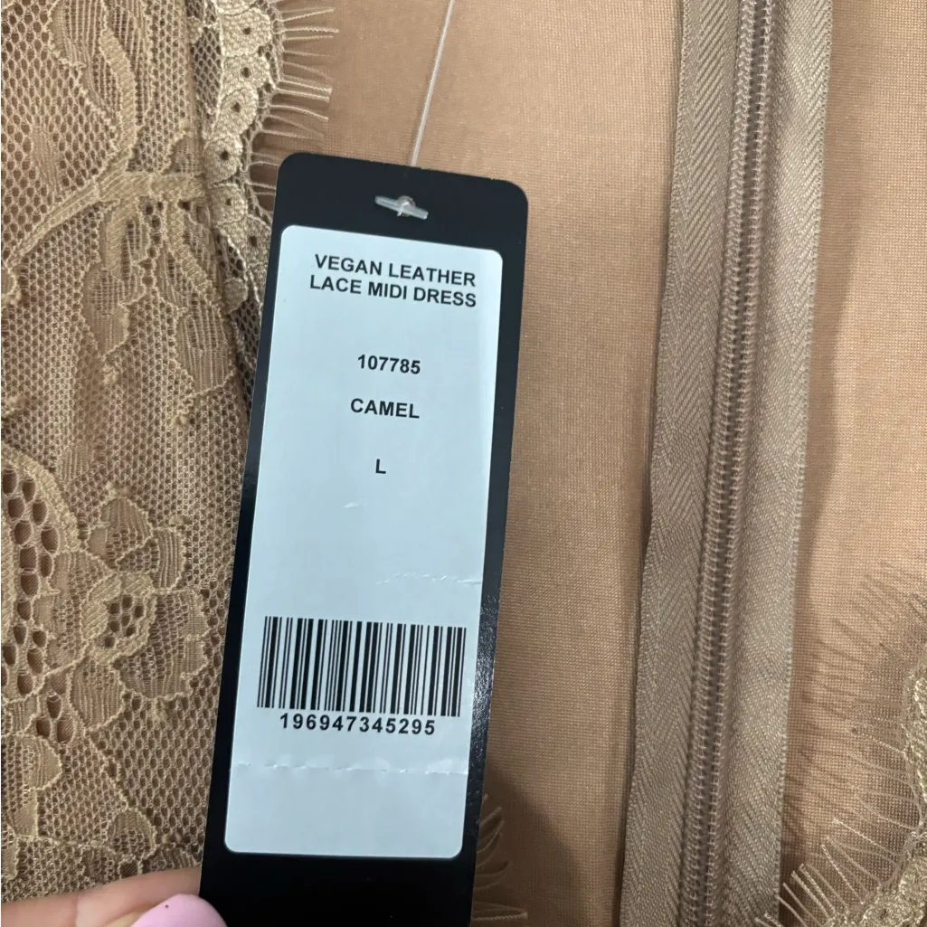 BEBE VEGAN LEATHER LACE MIDI DRESS - Image 7