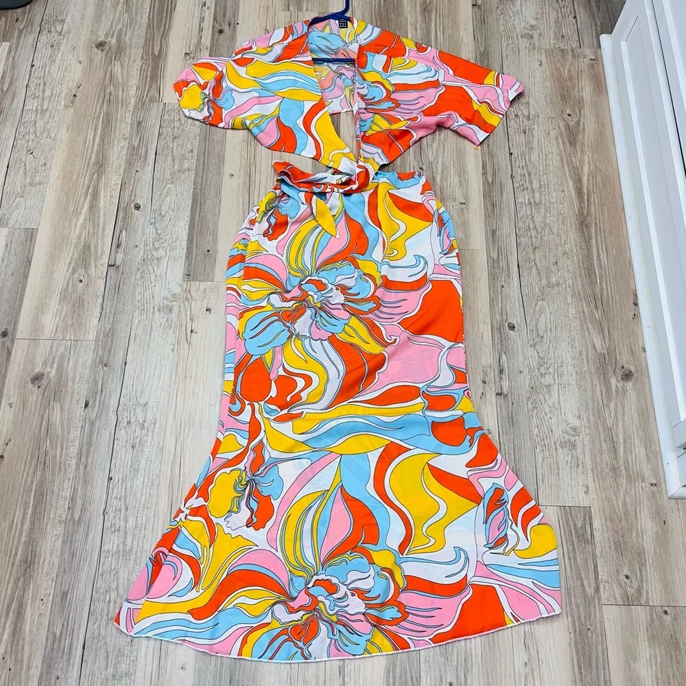 SHEIN 'Palma II" Cut Out Tied Vacation Maxi in Multi Print two piece sz … - Image 3