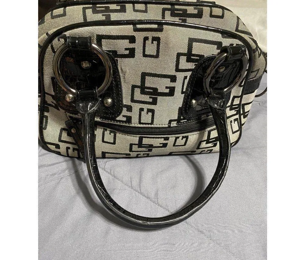 Cute handbag Black design patterns on grey background small purse Gray - Image 5