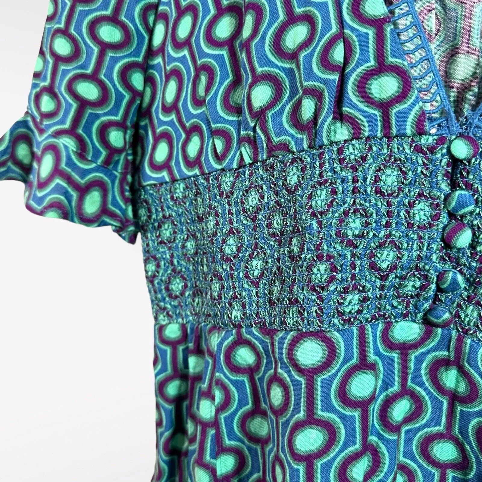 NWT Urban Outfitters Mini Dress Small Petite‎ Blue Retro 70s Funky Summer Party - Image 3