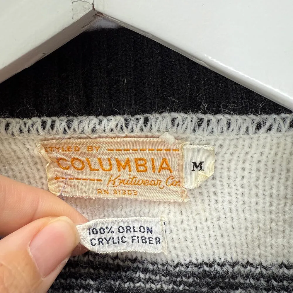 Vintage Columbia Knitwear Full Zip Cardigan Sweater Size M White Black Nordic - Image 3