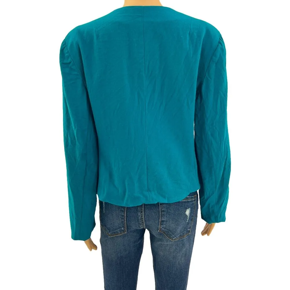 Kirkland Hall (14) American VINTAGE 80s Womens Teal Green Fitted Wool Blazer - Image 4