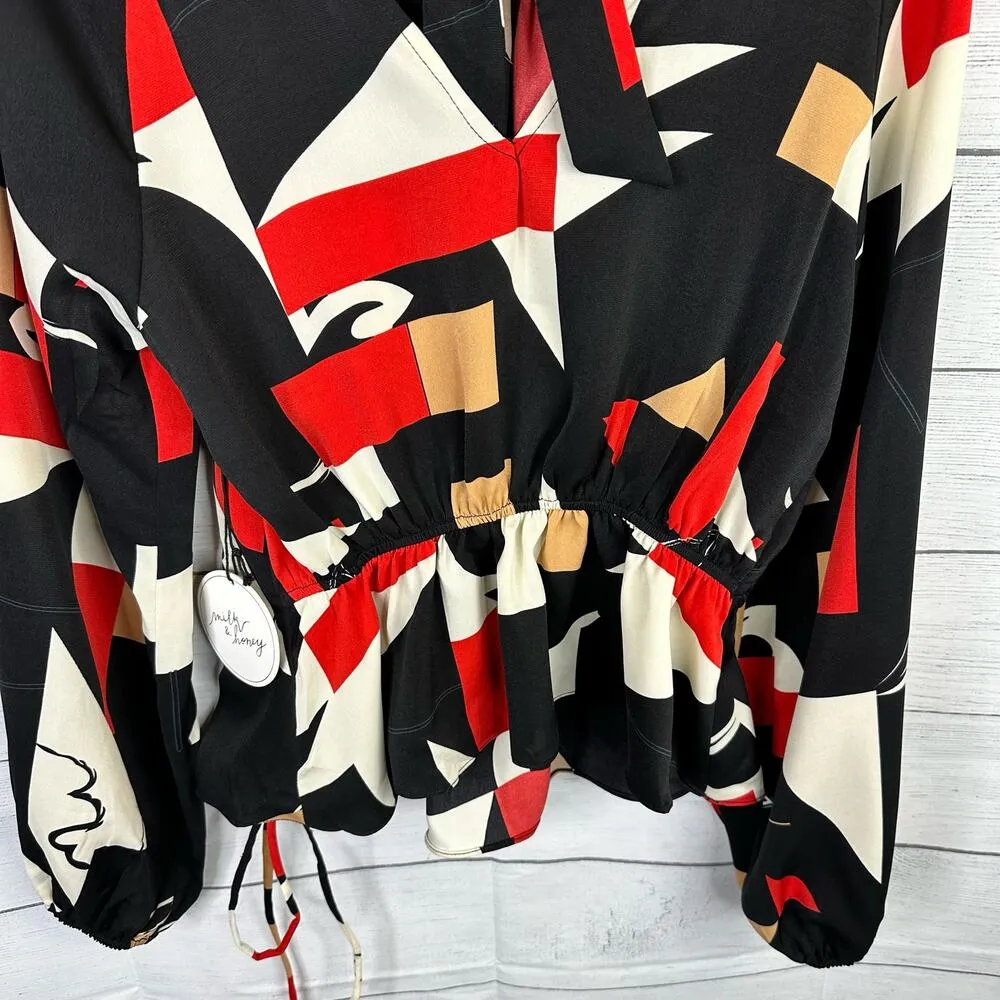 Milk and Honey Womens size Small Abstract Print Red Black Blouse 34164T NEW - Image 9