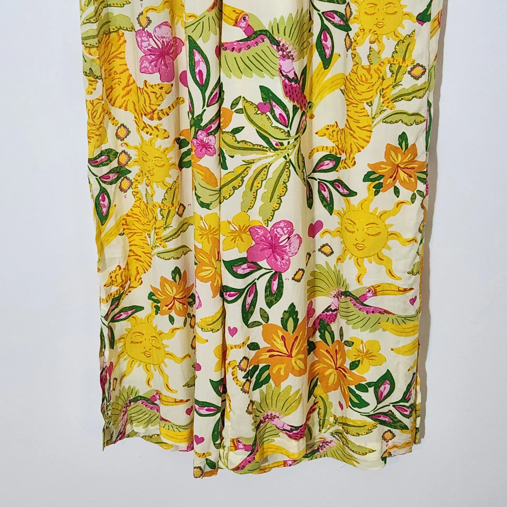 Rose + Olive Yellow Tropical Print Wide-Leg Pants NWT Size Medium - Image 4
