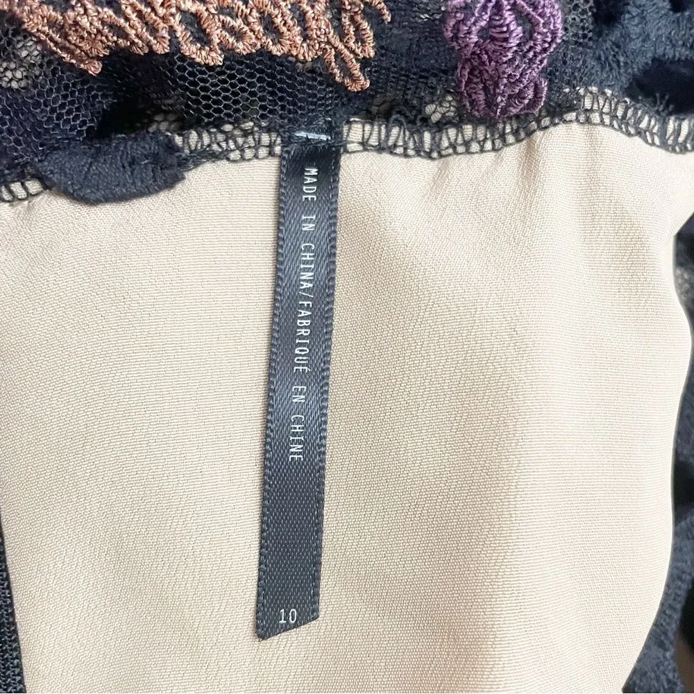 Free People Forever Lace Babydoll Deco Mini Dress Black & Nude Women’s Size 10 - Image 14