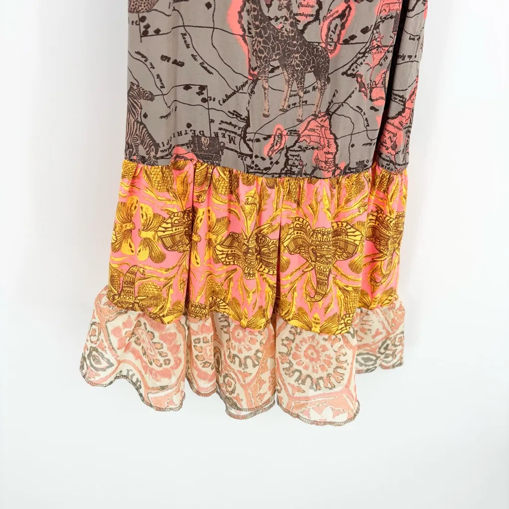 Maaji Multiprint Tiered Racerback Boho Mini Dress Mixed Print Swim Cover Small - Image 4