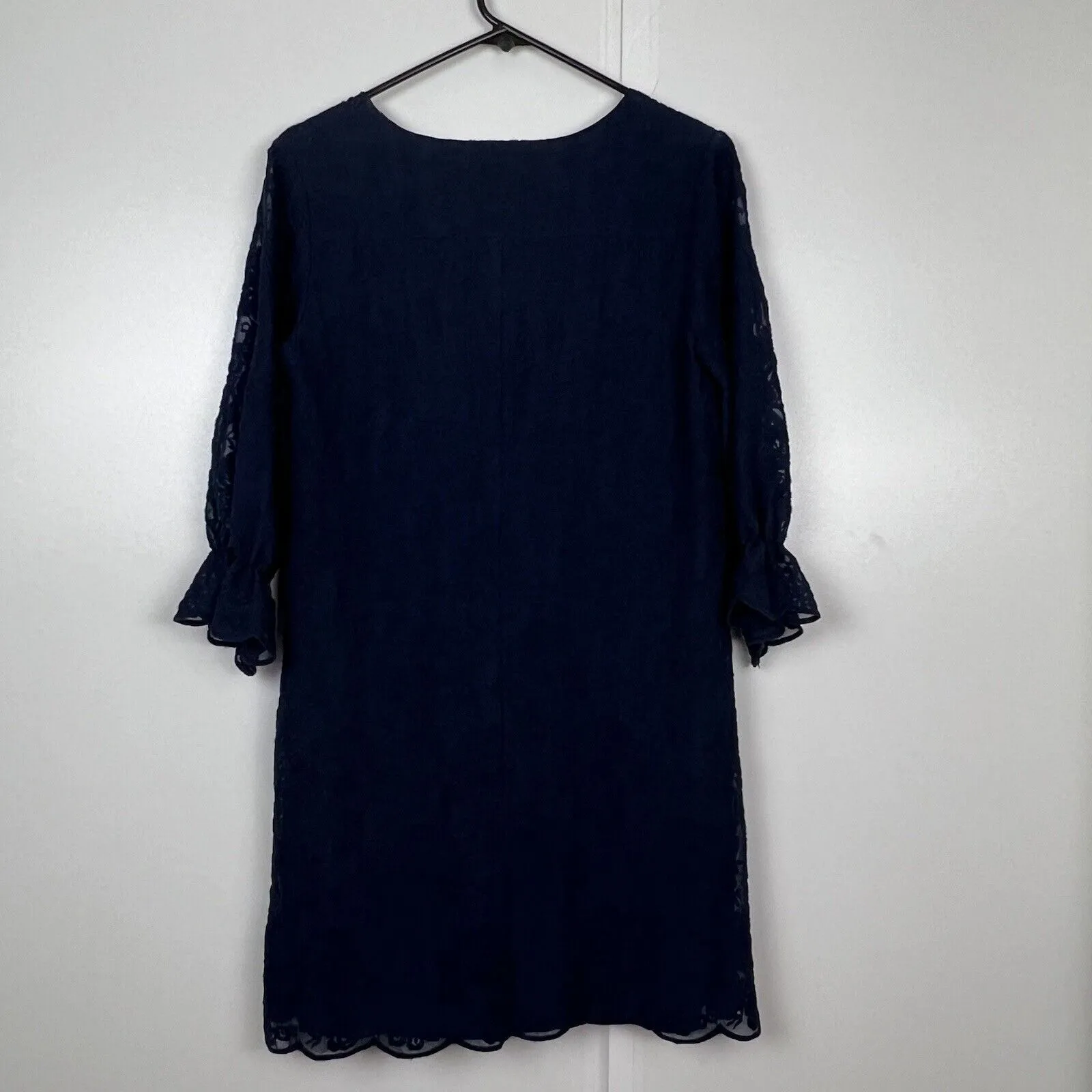 Madewell Floral Embroidered V Neck Dress Size 2‎ Navy Blue 3/4 Sleeve - Image 2