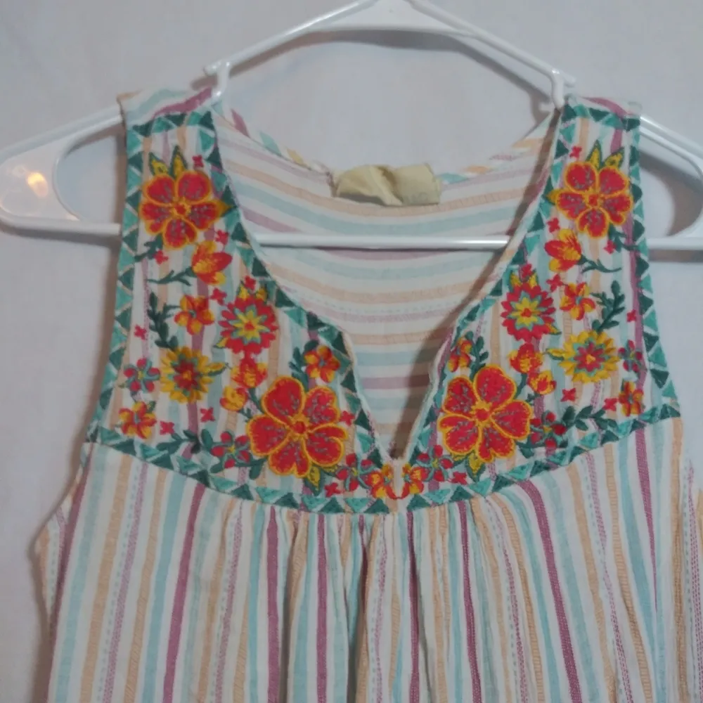 Savanna Jane Floral Embroidered Striped Sleeveless Top Boho Lightweight Size M Green Size M - Image 3
