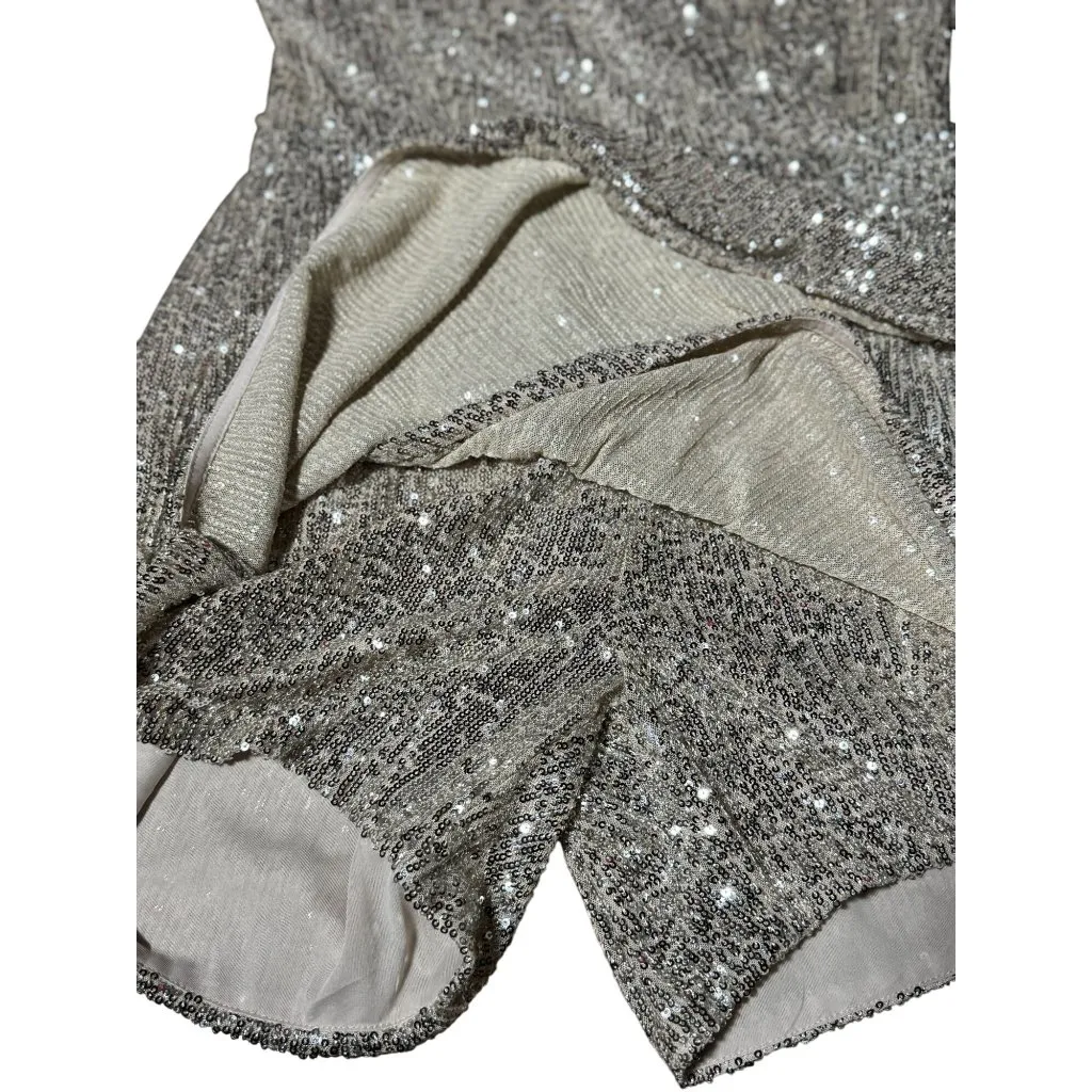 H&M Womens M Gold Sequin Wrap Mini Dress Romper Long Sleeve Holiday Party Chic - Image 11