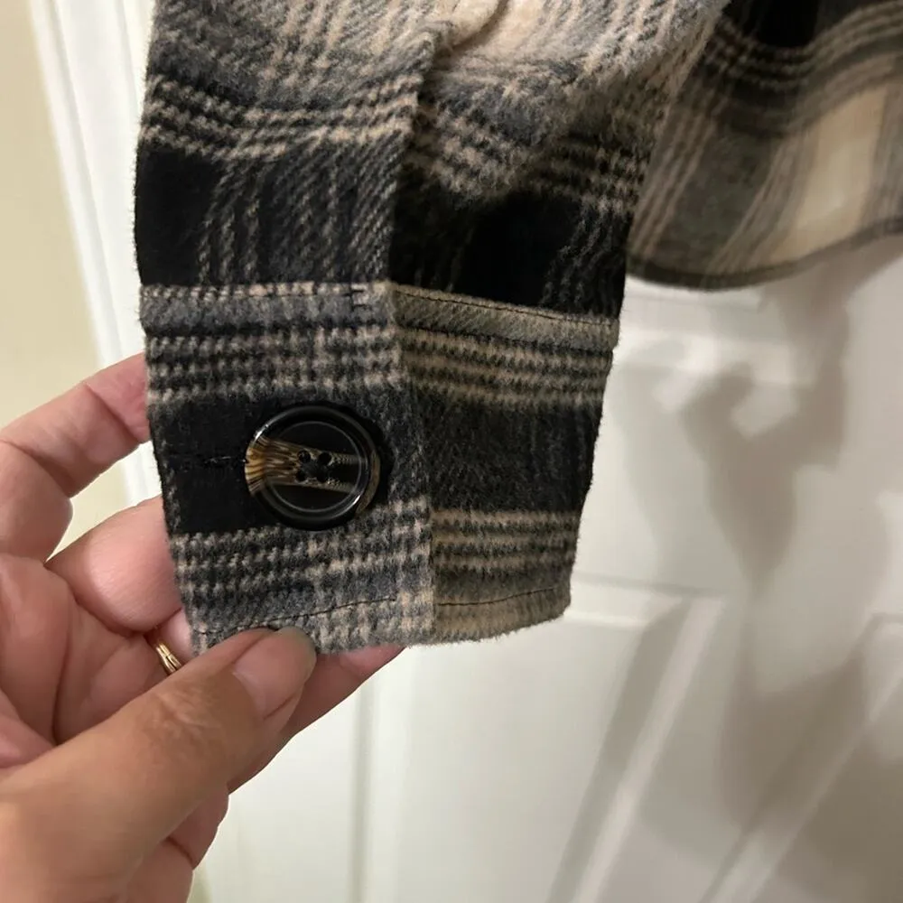 BB DAKOTA by STEVE MADDEN Plaid Flannel Boxy Shacket Size M Gray Size M - Image 6