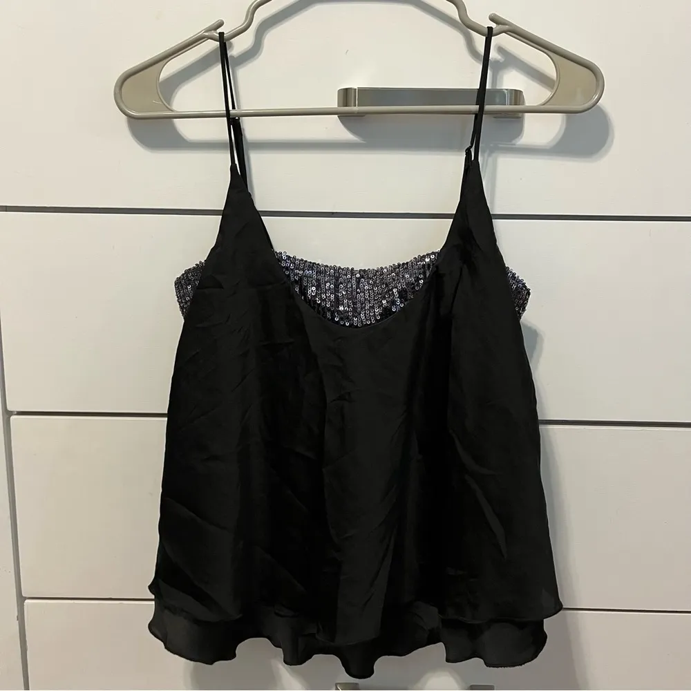 Free People Turn It On Black Satin Sequin Cami Top - Image 2