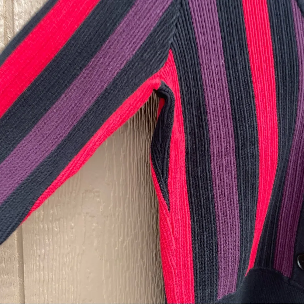 CABi Womens Sweater Black Stripe Royal Pullover Multicolor V-neck Size Medium - Image 8