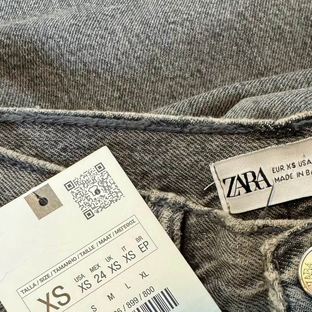 NWT ZARA Slit Denim Midi Maxi Skirt Sz XS Black Grey Wash Distressed Grunge - Image 14