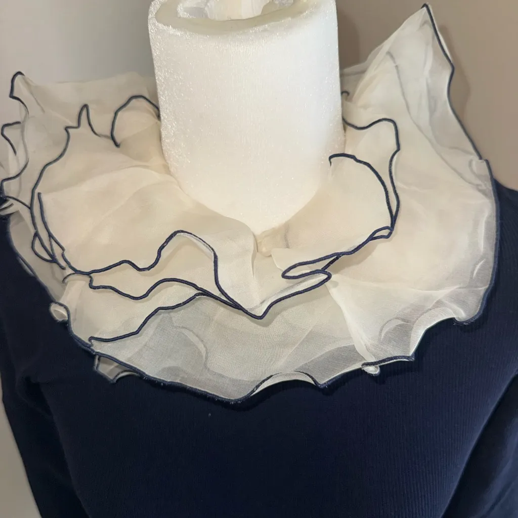 Ralph Lauren Purple Label Navy Sweater with Ruffle Detail Detachable Silk - Image 5