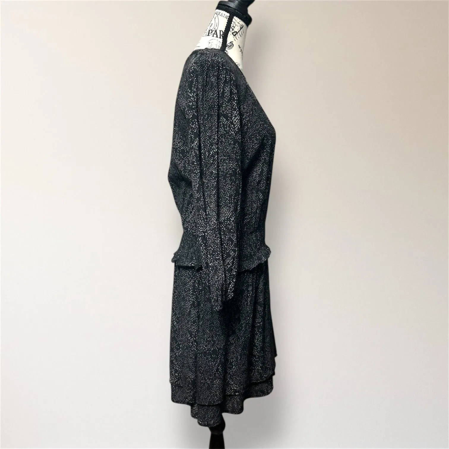 Rails Black Python Inez Mini Dress Smocked Waist Long Sleeve Pullover Boho Small - Image 4