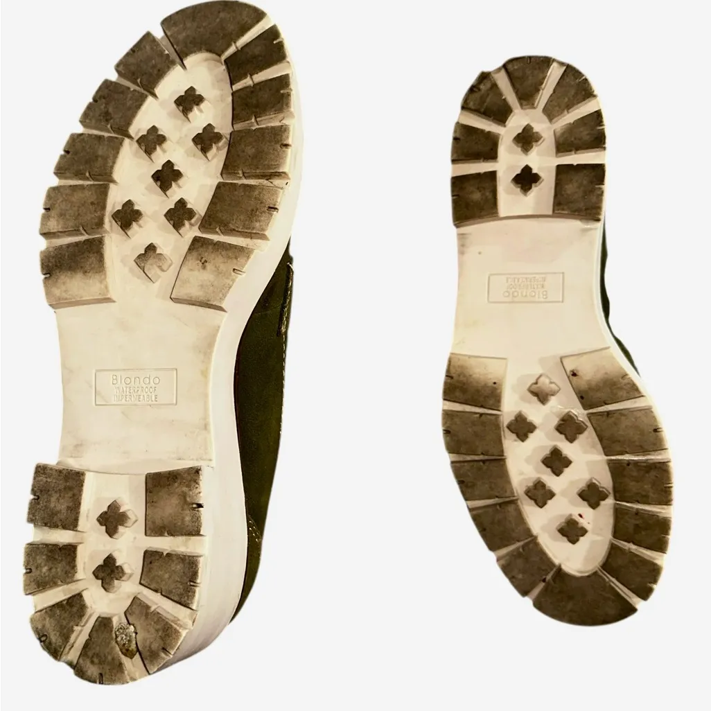 EUC BLONDO Waterproof Leather Dulce Olive Green Chunky Wedges - 8 - Image 6