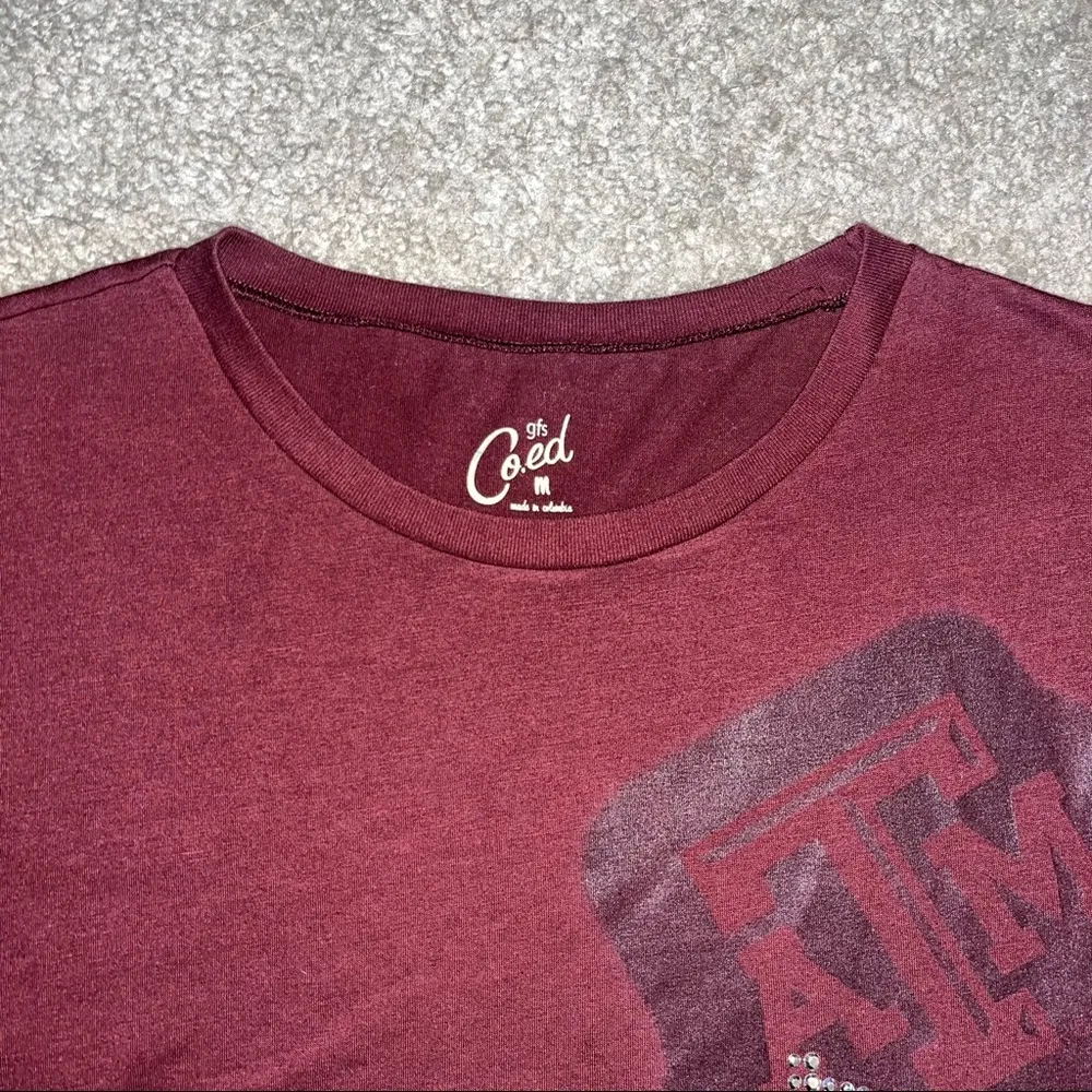 Texas A&M sparkly sequin jeweled Aggies maroon Tshirt, ATM, gf CoEds Size M - Image 3