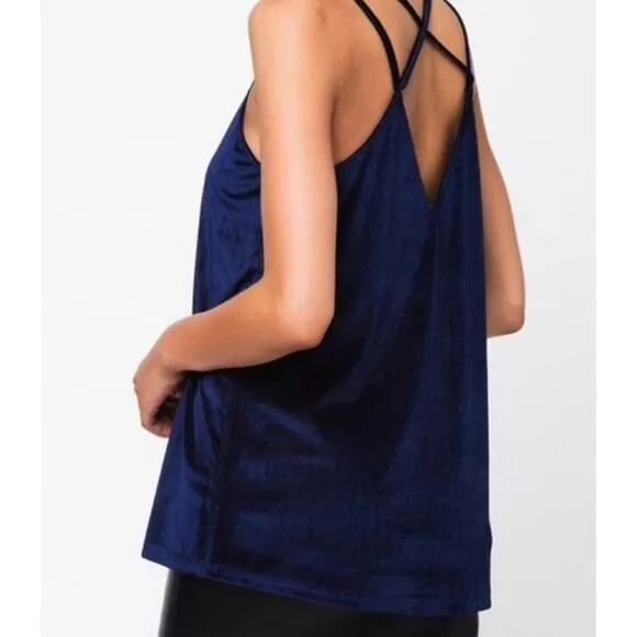 Very J  Velvet Tank Top Navy Large - Image 2