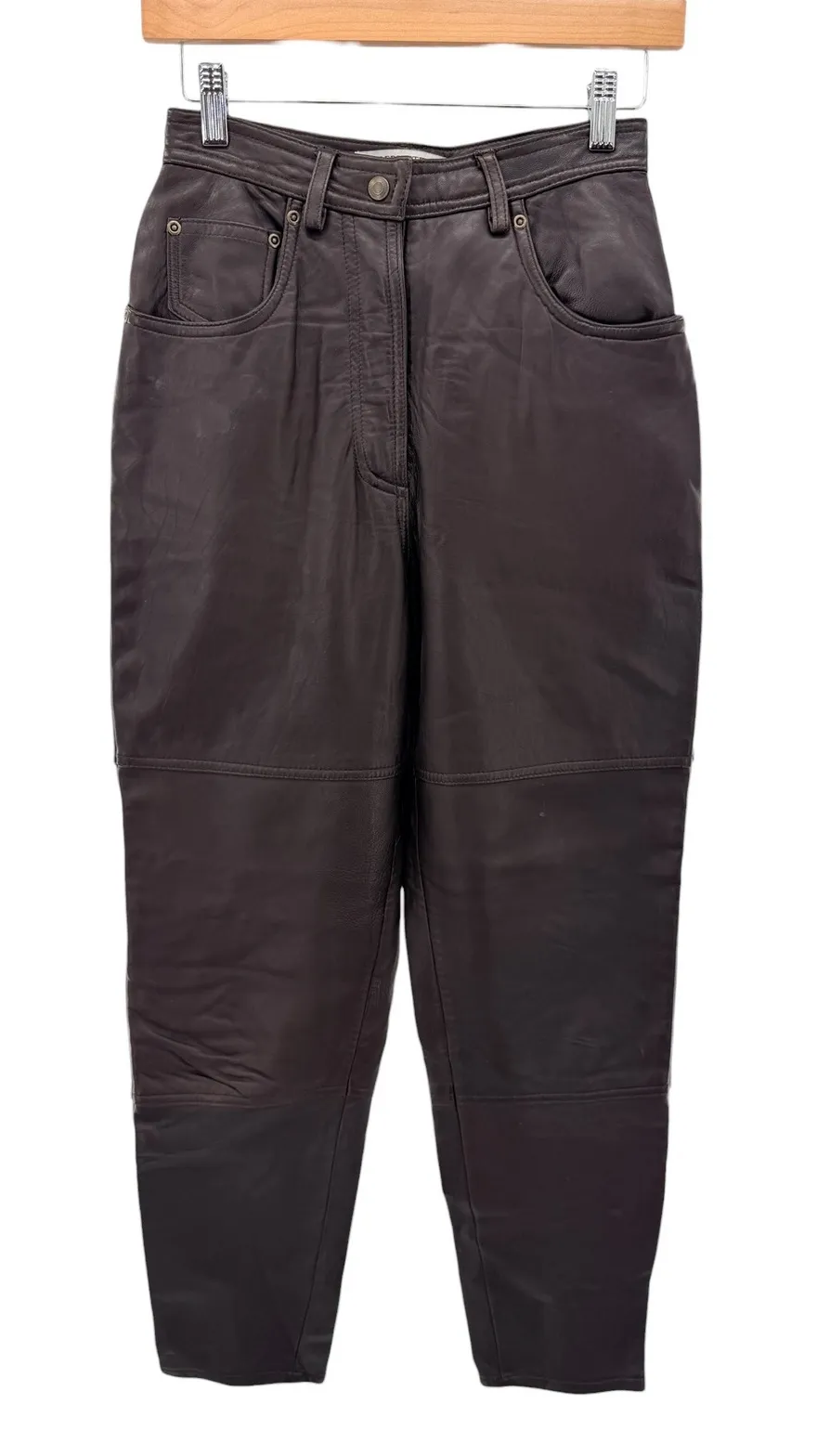 Valerie Stevens Sport Leather Pants Womens 4 Brown Straight Leg Lined Vintage - Image 1