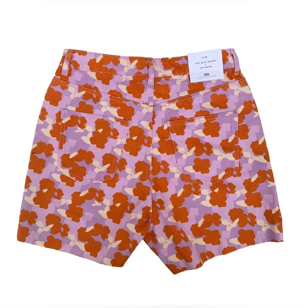 Zara The 90’s Short Poppy Flower Print High Rise Cut Off Denim Shorts NWT 8 - Image 2