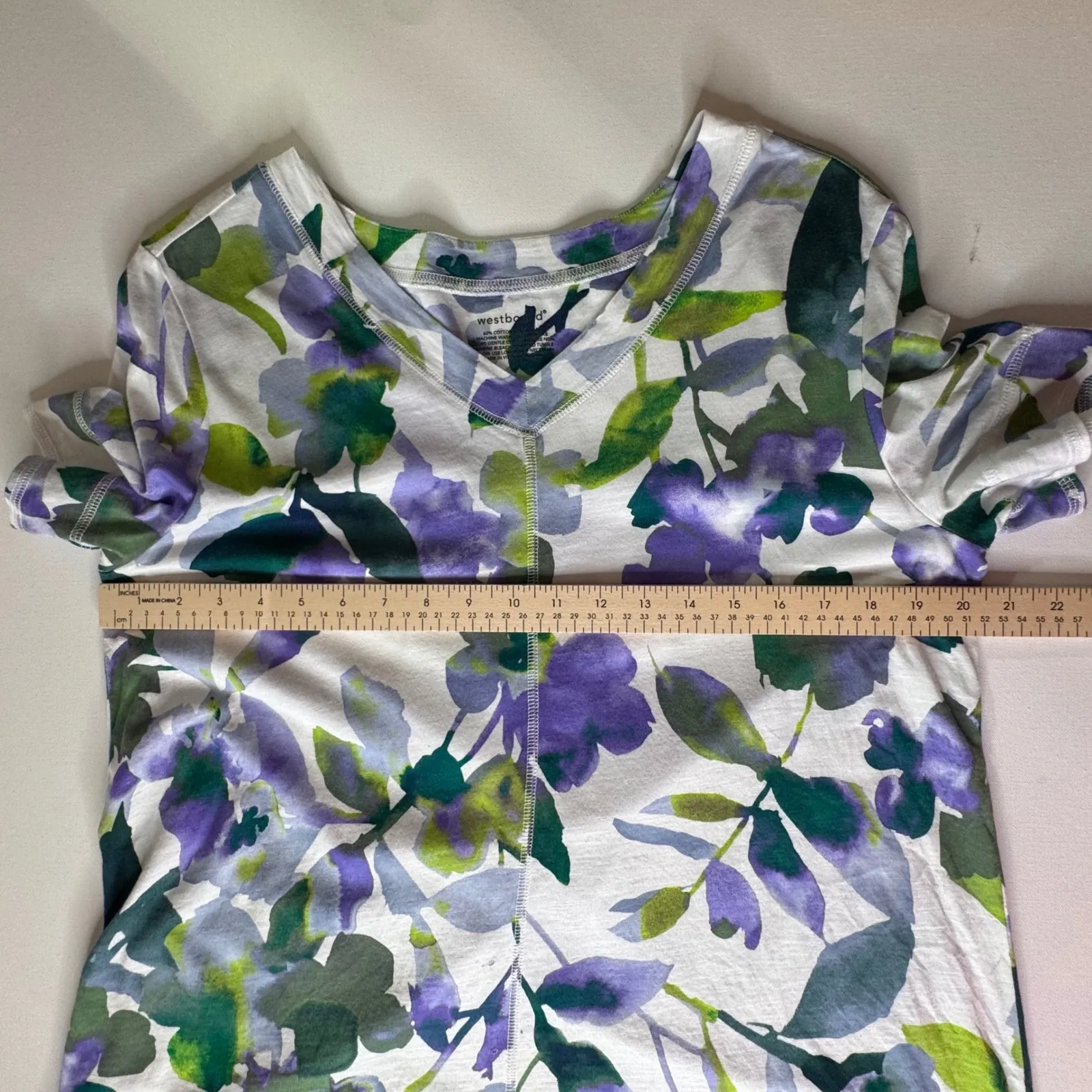Westbound Floral Tee Large Multicolor V-Neck Soft Stretch Comfy Watercolor Artsy - Image 8