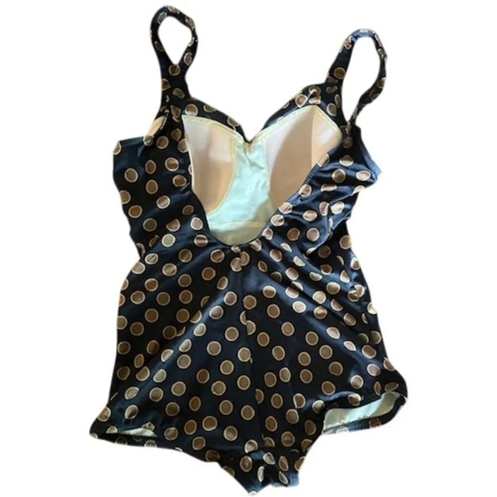 Vintage Maxine of Hollywood Black & Gold Polka Dot Swimsuit  Size Approx M/L - Image 2