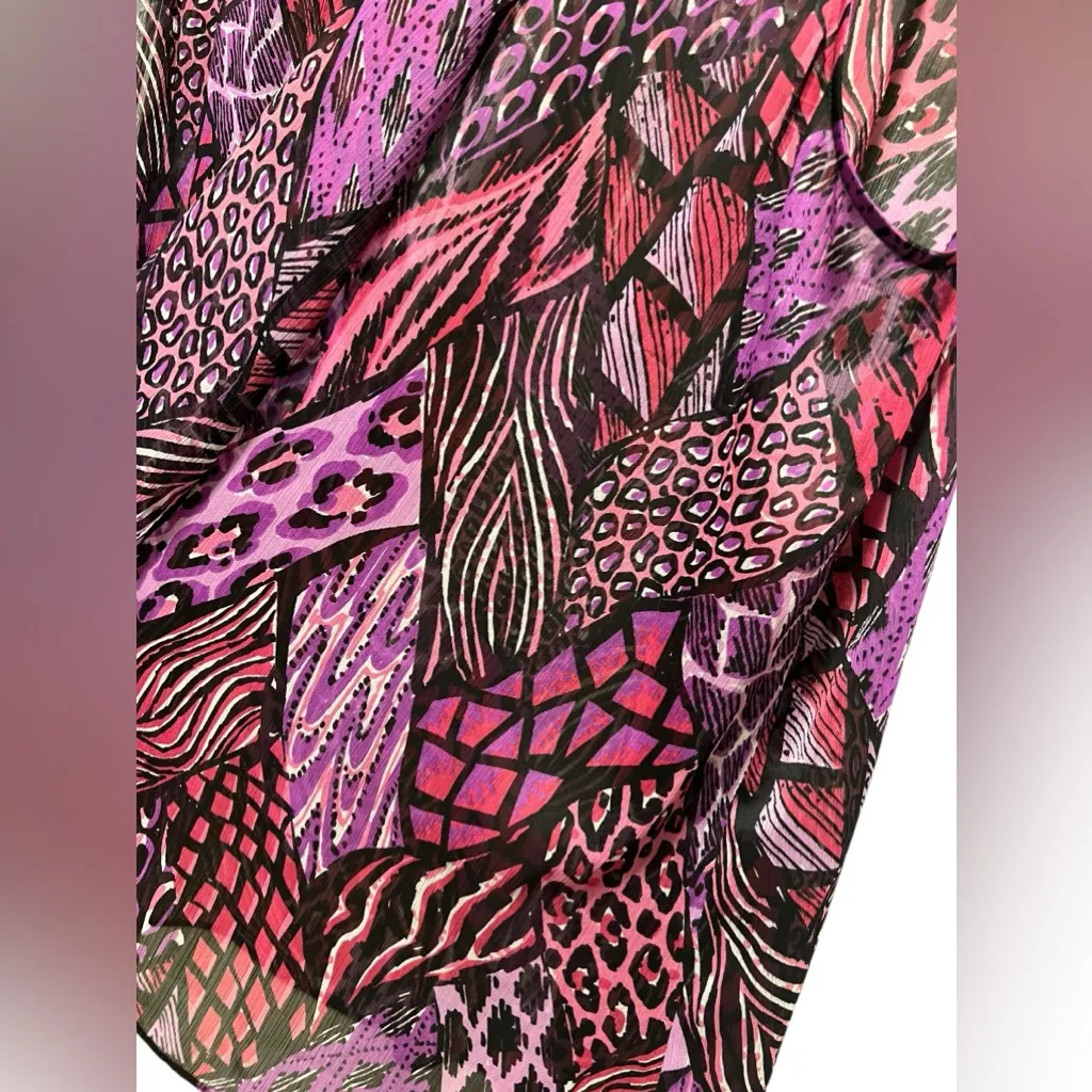 Bob Mackie Wearable Art Vest Sheer pink Mixed Media Print slinky bold statement - Image 8