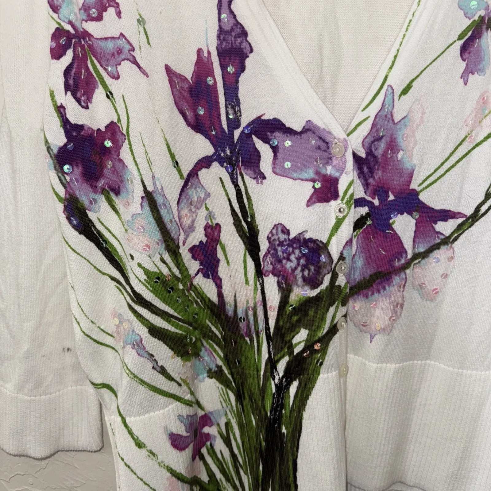 Lane Bryant Women's Knit Cardigan Sweater 14/16 Flower‎ Print Purple Lightweight - Image 2