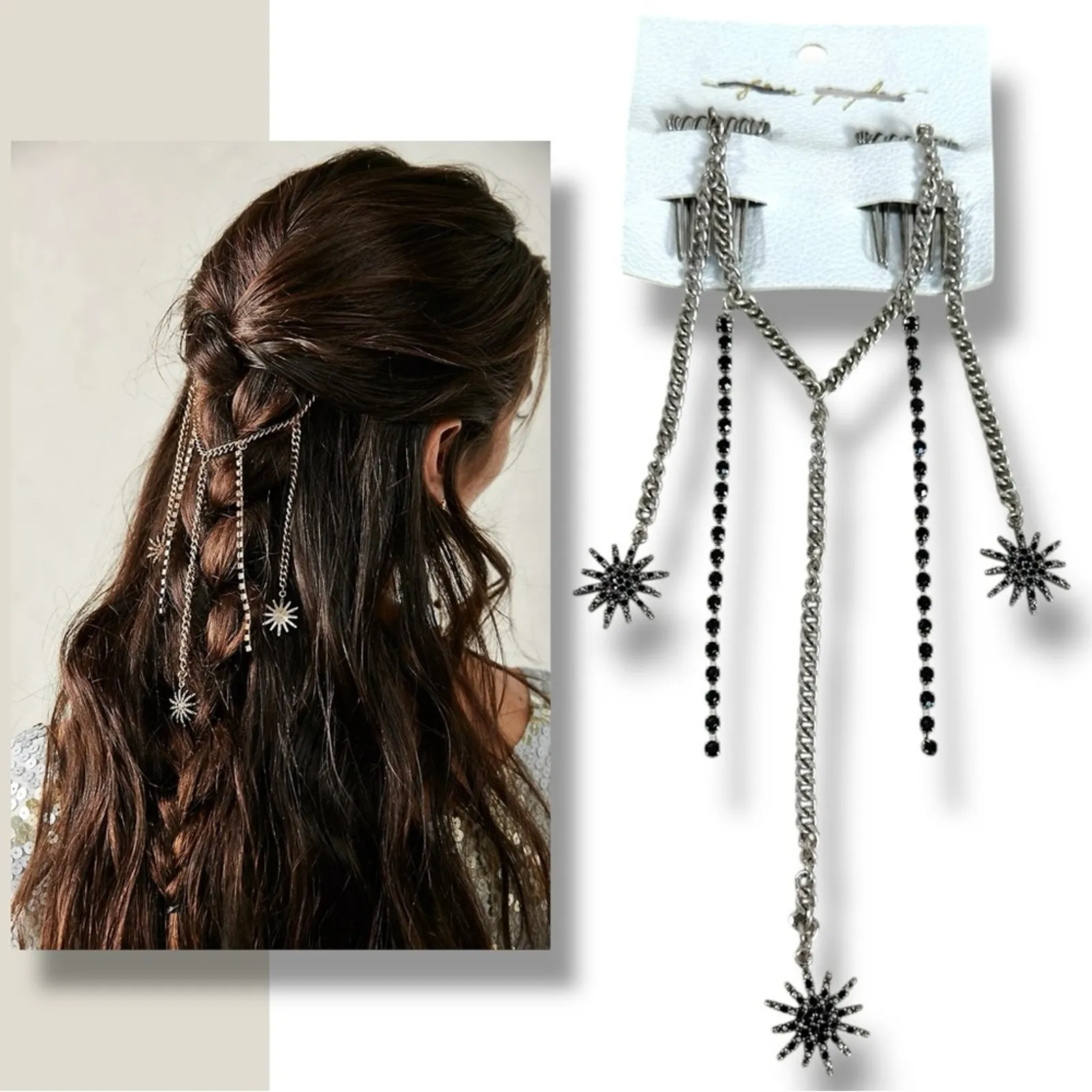 Free People Majestic Hair Piece Silver Black Bohemian Renaissance Medieval - Image 4