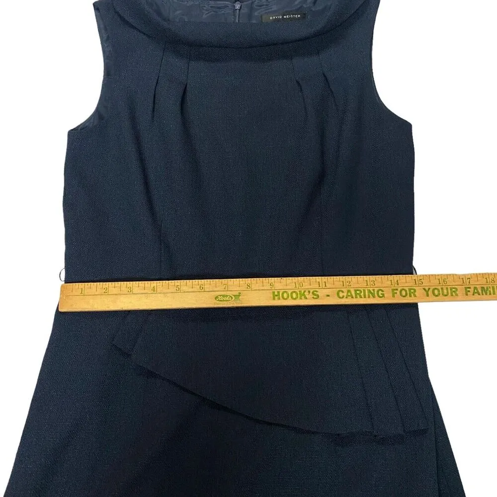 David Meister 8 Navy Blue Retro Portrait Collar Assymetric Sheath Dress Academia - Image 8