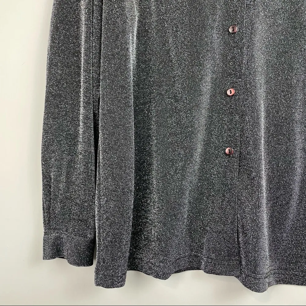 Vtg C.B. Studio Womens Silver Metallic Button Down Sparkle Holiday Top Size 1X - Image 5