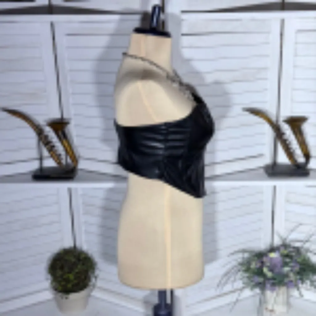 H&M Divided Bandeau Cropped Corset Top Sweetheart Neckline Leather Black sz S - Image 5