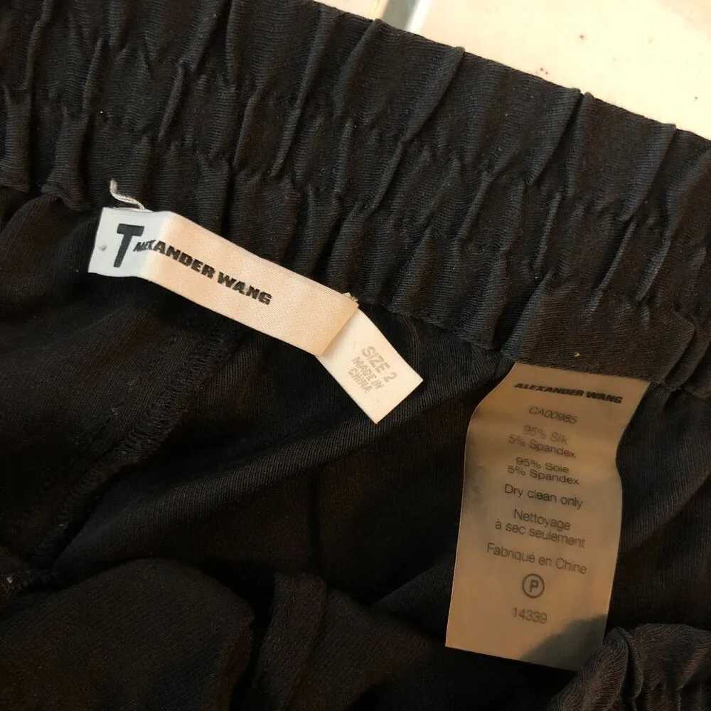 T Alexander Wang Womens Shorts Silk Pull On Drawstring Fringe Black 2 - Image 3