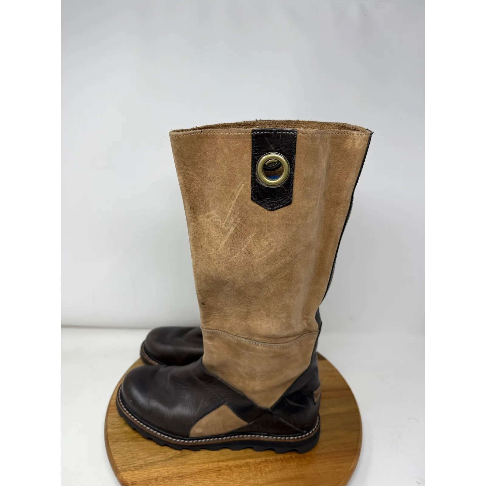 Sorel Womens‎ Tall Riding Boots 7 US 38.5 EU Brown Beige Leather Suede Side Zip - Image 4