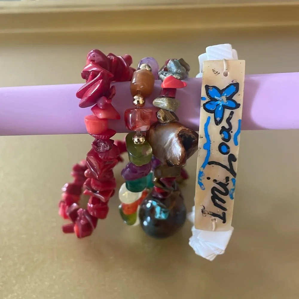 Colorful Beaded Rock Stretch Bracelet Set, Red, White, Multicolored Beads Red - Image 4