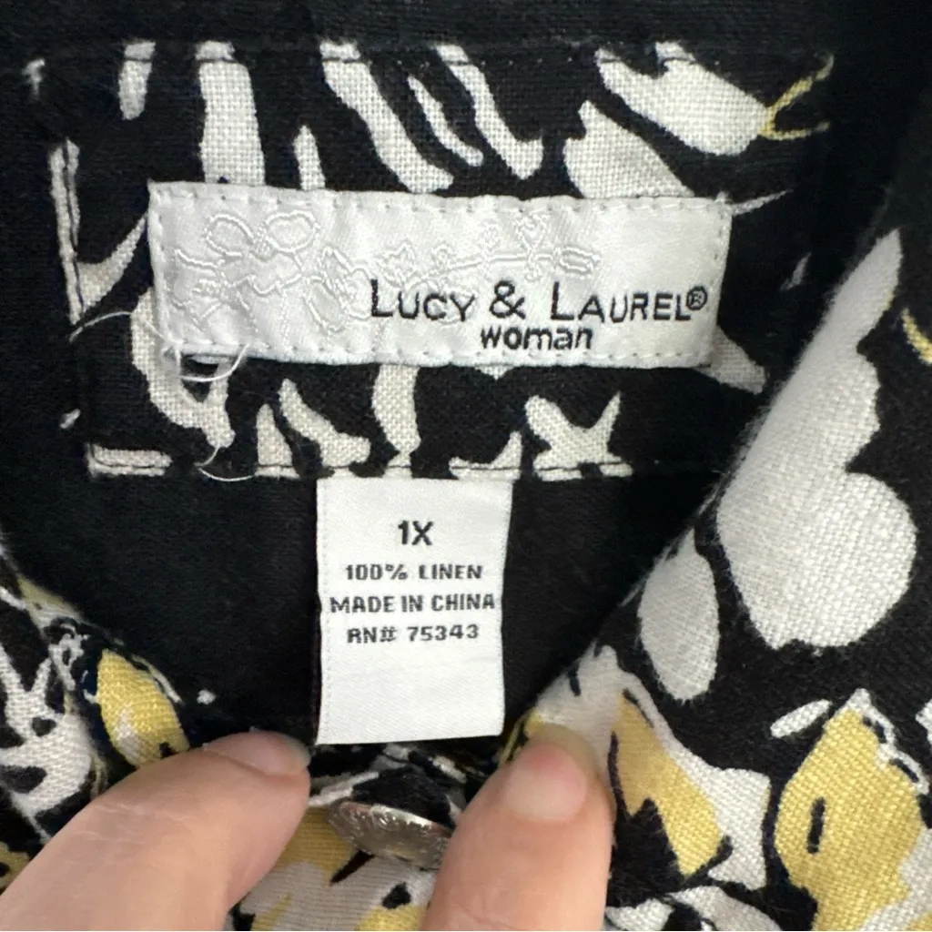 Lucy & Laurel Jacket 1X 100% Linen Floral Print Button Front Long Sleeve - Image 2