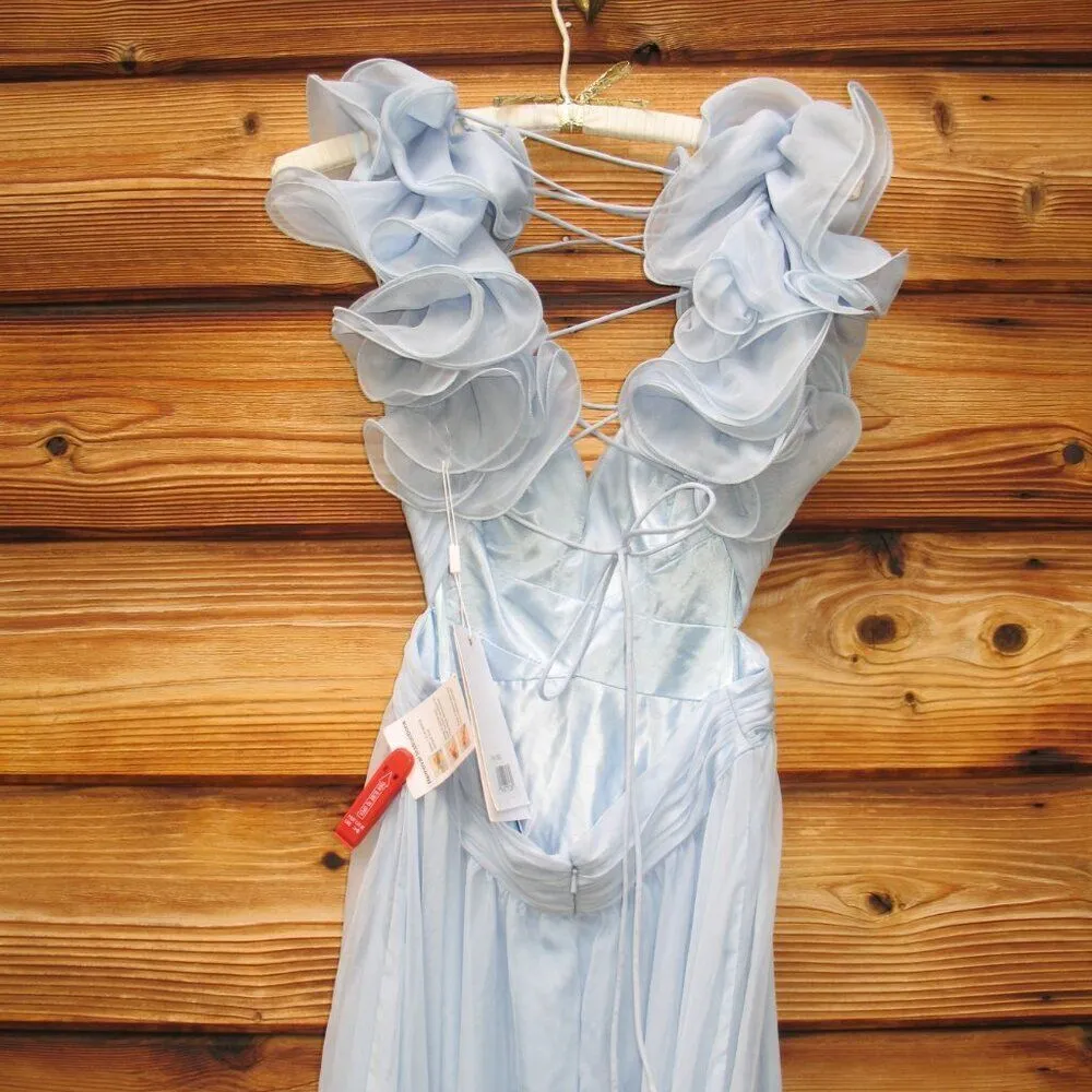 NWT Mac Duggal 67911 Ruffled Tiered Cut Out Chiffon Gown Dress Blue 2 - Image 12