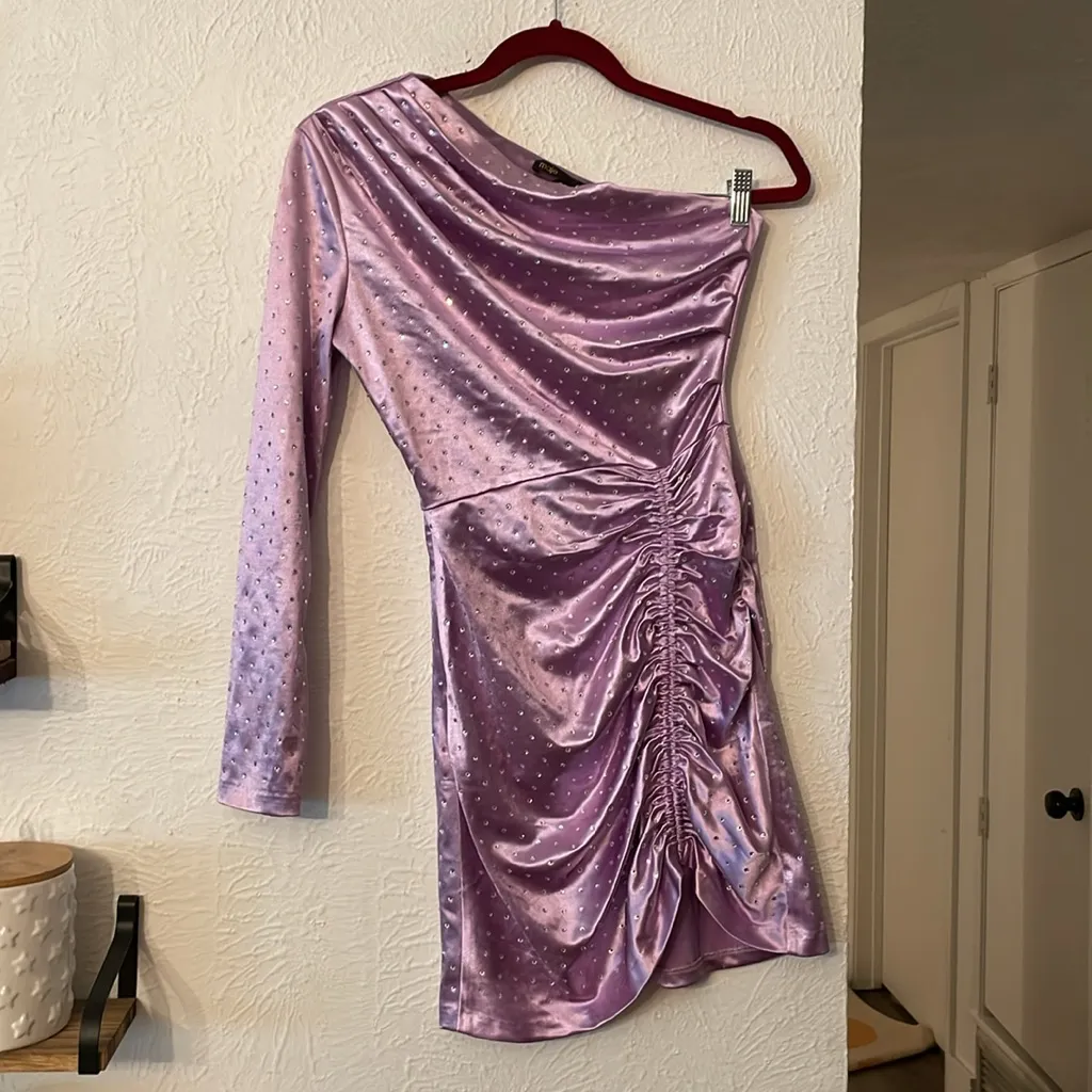 Maje One-Shoulder Lilac Dress Size US Small FR 36 - Image 6