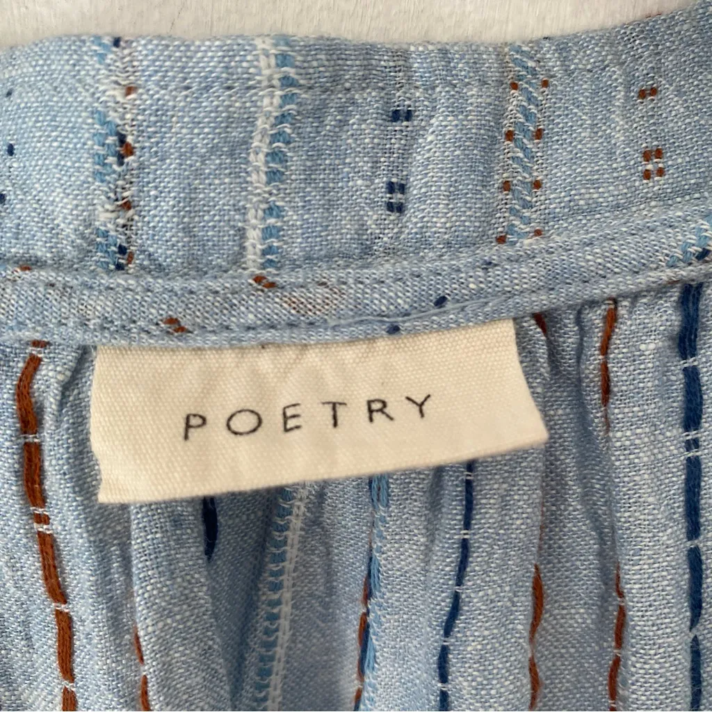 Poetry Striped Blue Dress High Twist Linen Cotton size 14 - Image 6