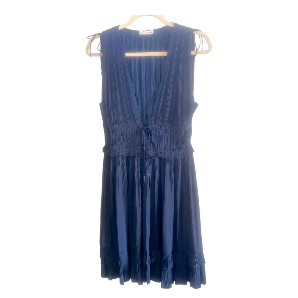 Ulla Johnson Giselle Plissé-Satin Ruffled Tiered Mini Dress Navy Size 10 - Image 2