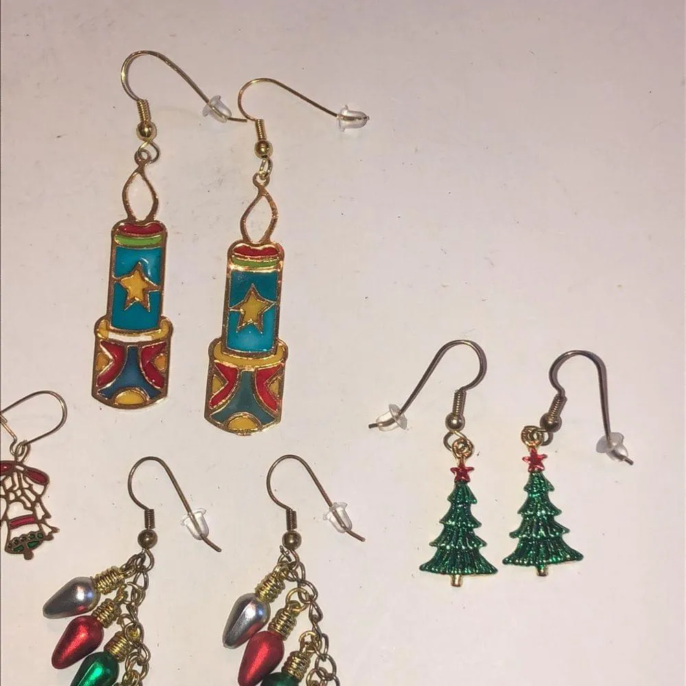 Lot of 4 Christmas Tree Holiday Ornament Pierced Earrings Gold - Image 3