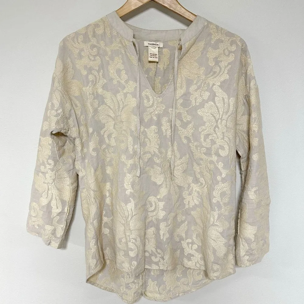 Sundance Gold Embellished Blouse Size M - Image 2