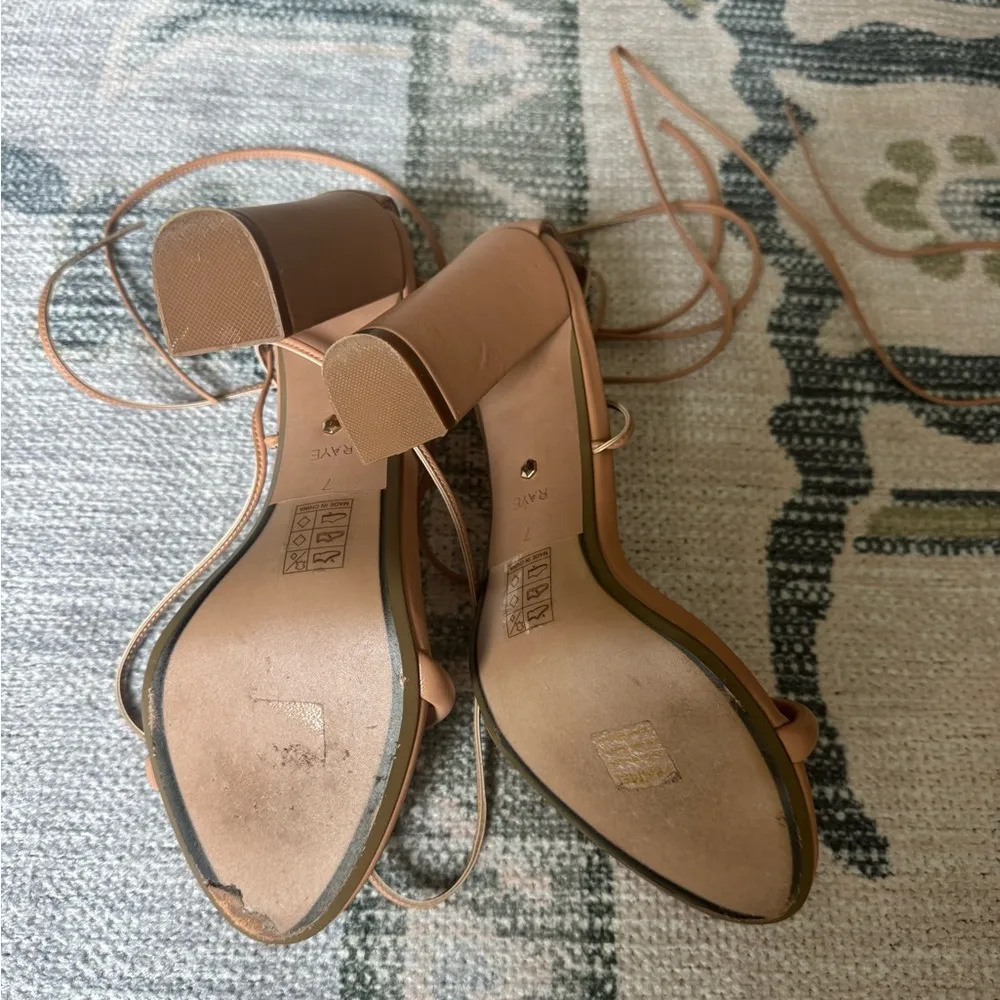 RAYE Tan Heeled Sandals with Adjustable Straps - Image 3