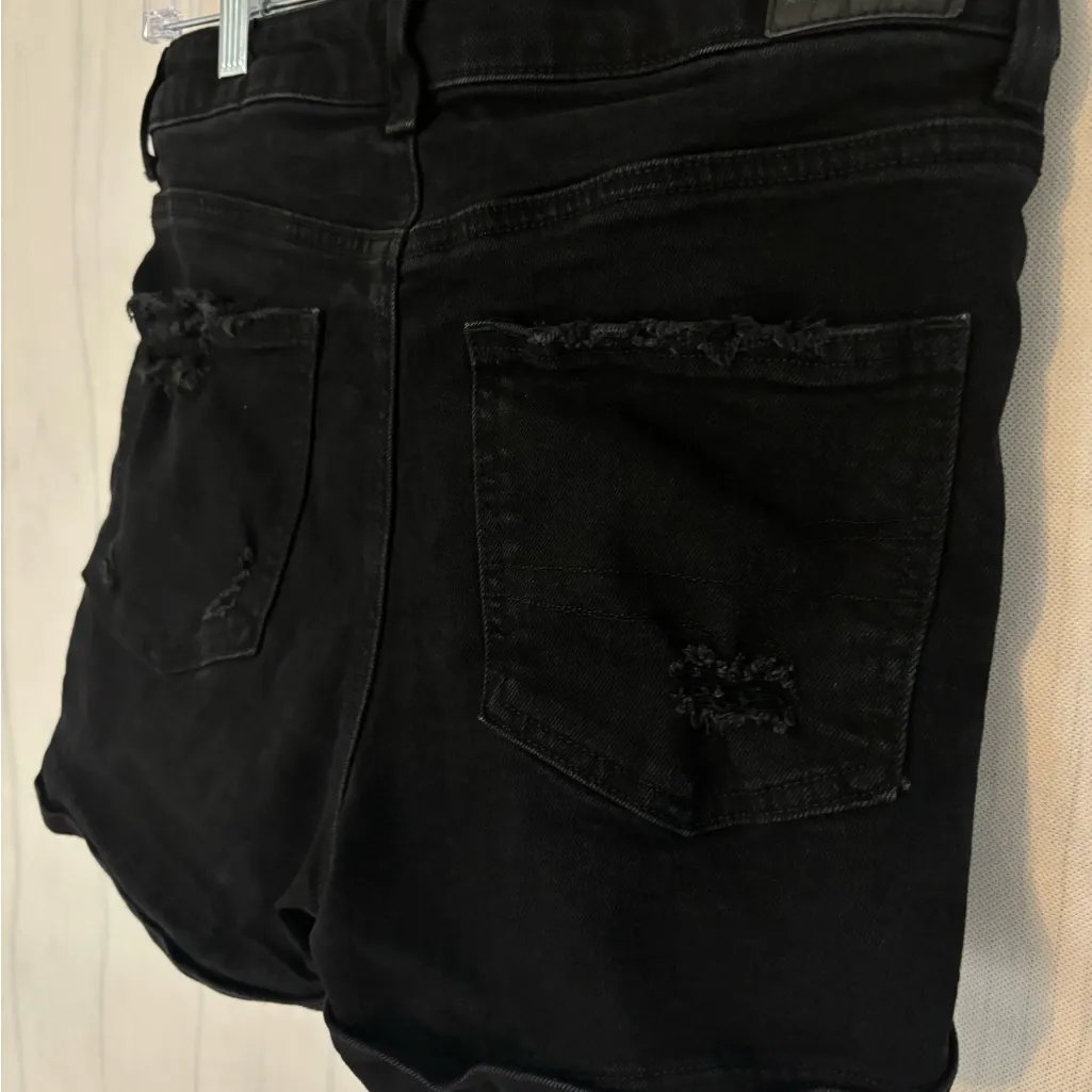 American Eagle Jean Shorts Size 6 Black Stretch Denim Distressed Summer - Image 11