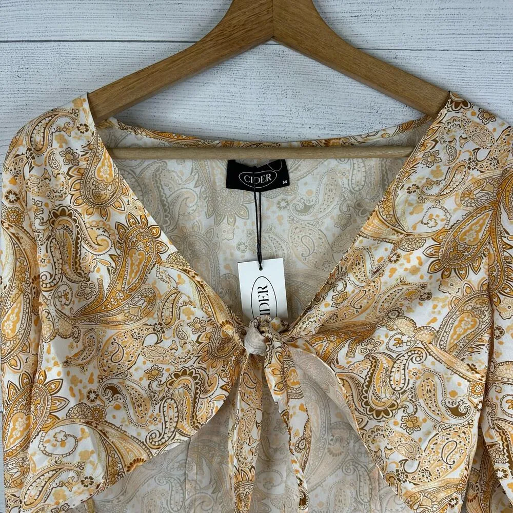 Cider Womens Medium Free Spirit Bell Sleeve Tie Front Top Retro Hippie Festival - Image 4