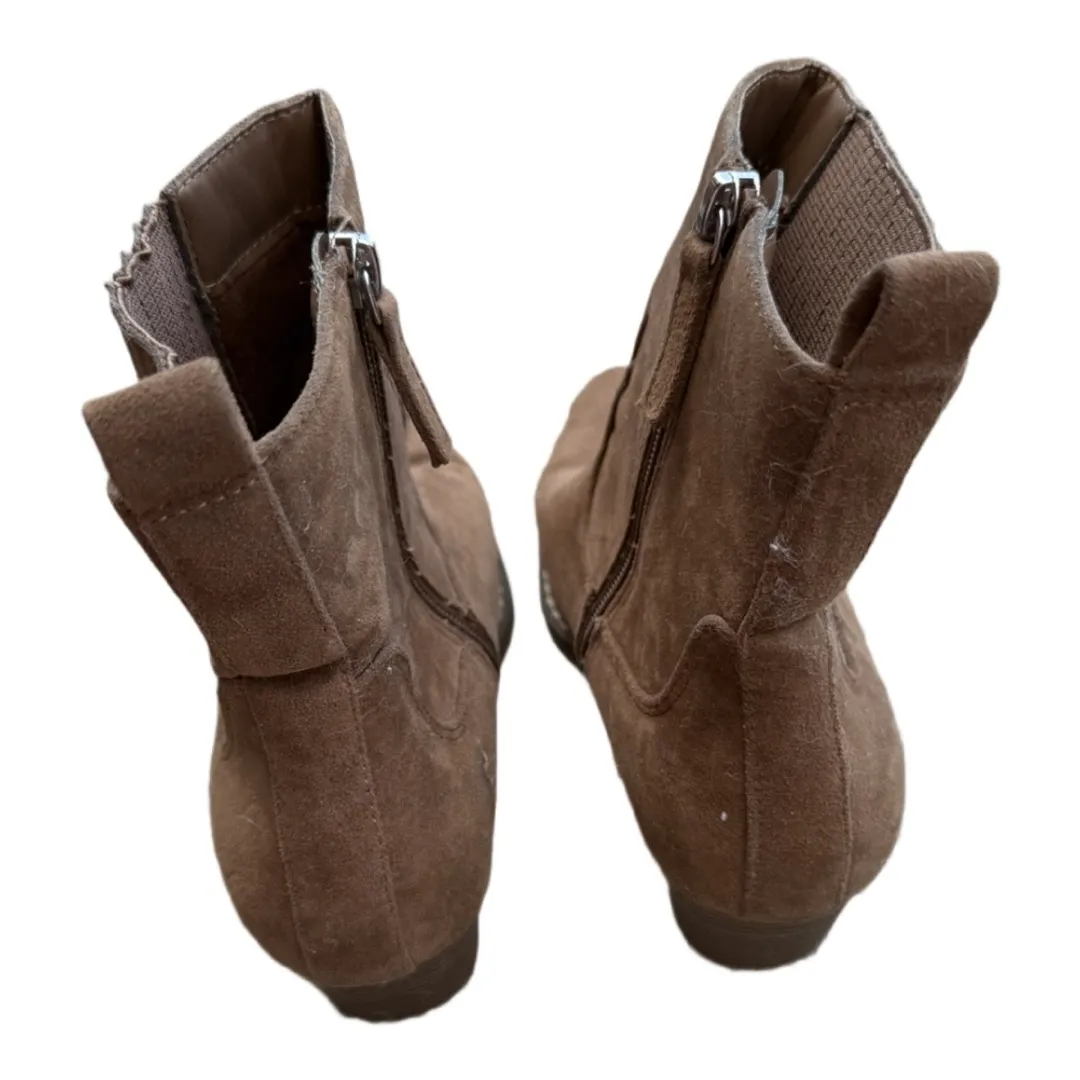 Brown Faux Suede Leather Cowgirl Boots Heeled Size 8.5 Western Chic Autumn - Image 3