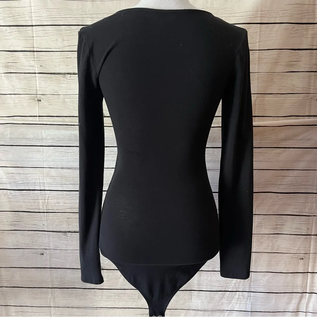 Express Black Wrap Long Sleeve Cut Out Bodysuit Size Small - Image 7