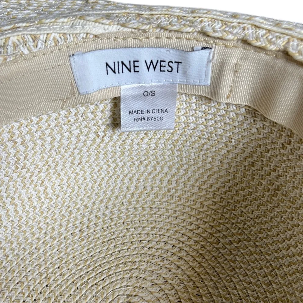 Nine West Cream Straw Floppy Sun Hat Wide Brim Resort Beach‎ Travel O/S - Image 5